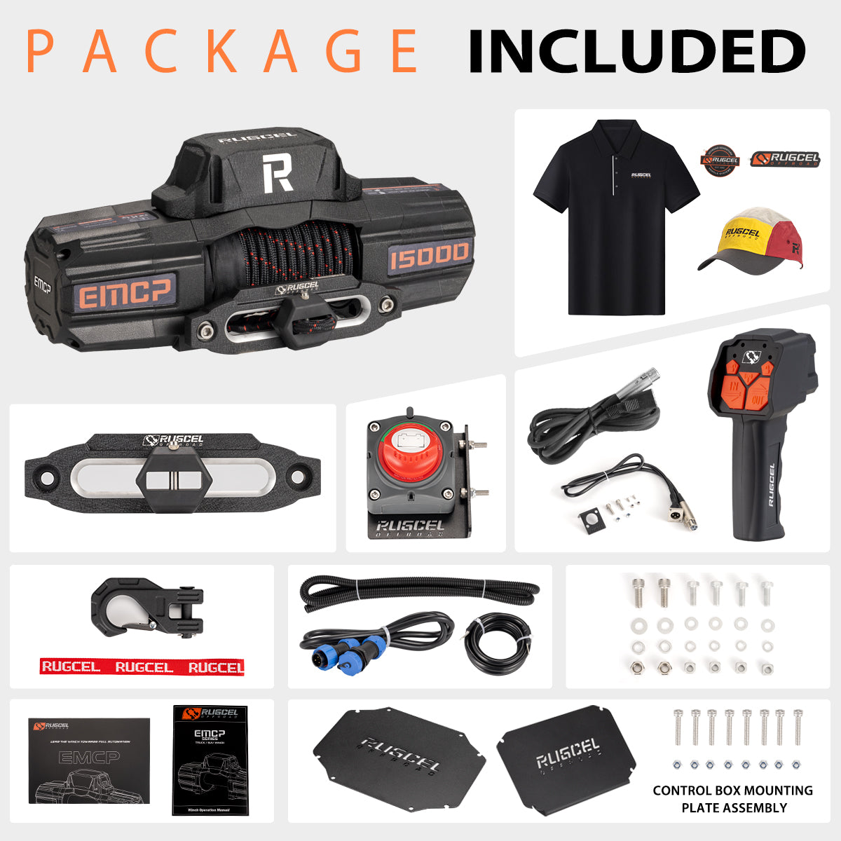RUGCEL EMCP 12000lb/15000lb Winch (Electromagnetic Clutch, Synthetic Rope) - Tank Garage