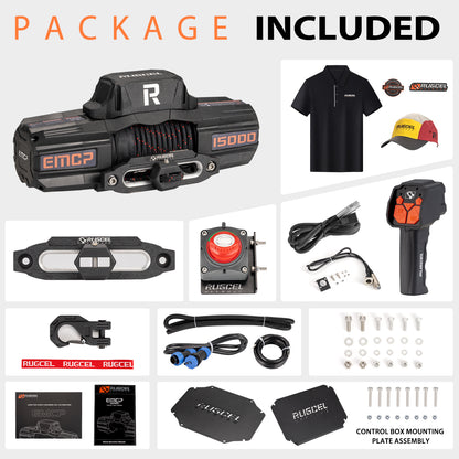 RUGCEL EMCP 12000lb/15000lb Winch (Electromagnetic Clutch, Synthetic Rope) - Tank Garage