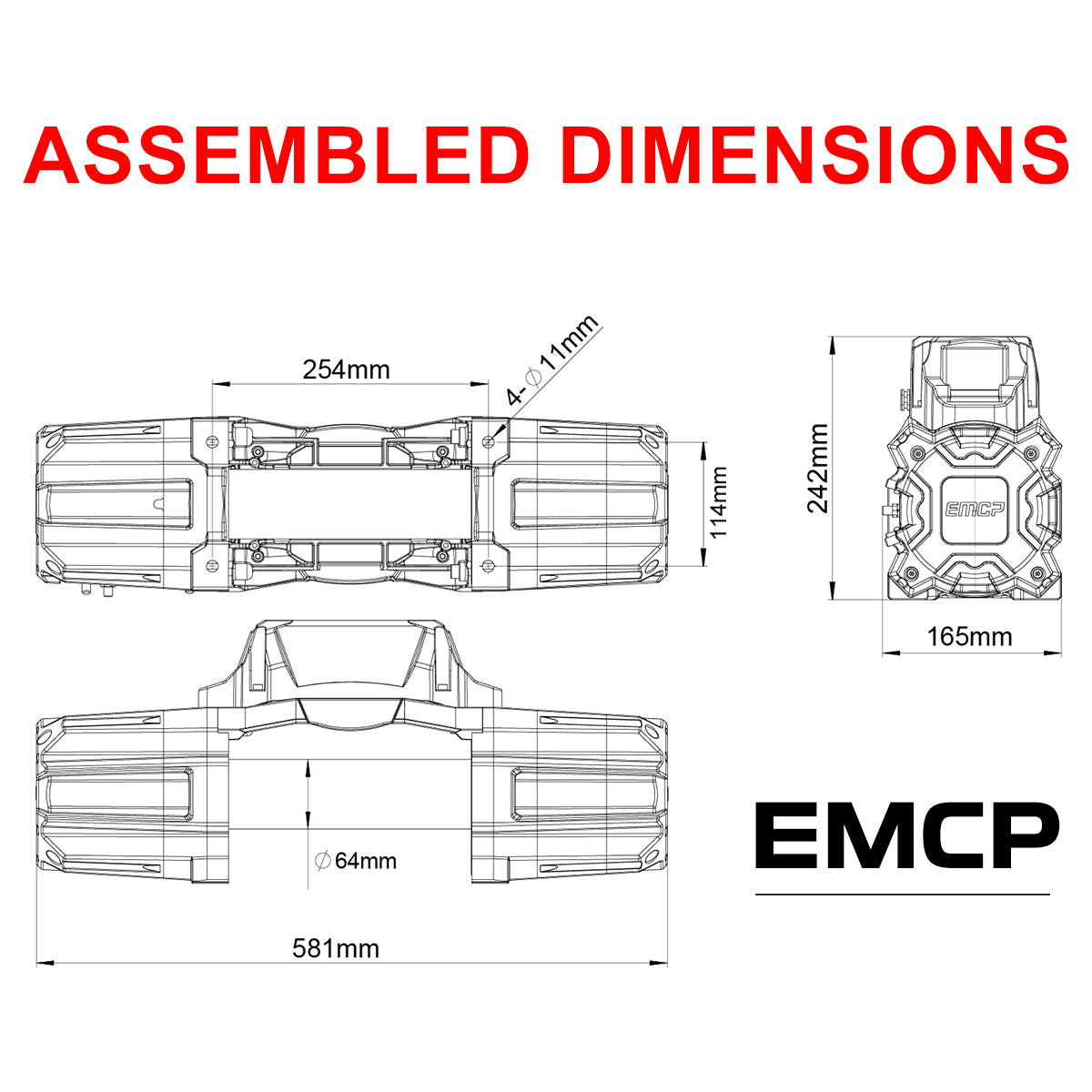 RUGCEL EMCP 12000lb/15000lb Winch (Electromagnetic Clutch, Synthetic Rope) - Tank Garage